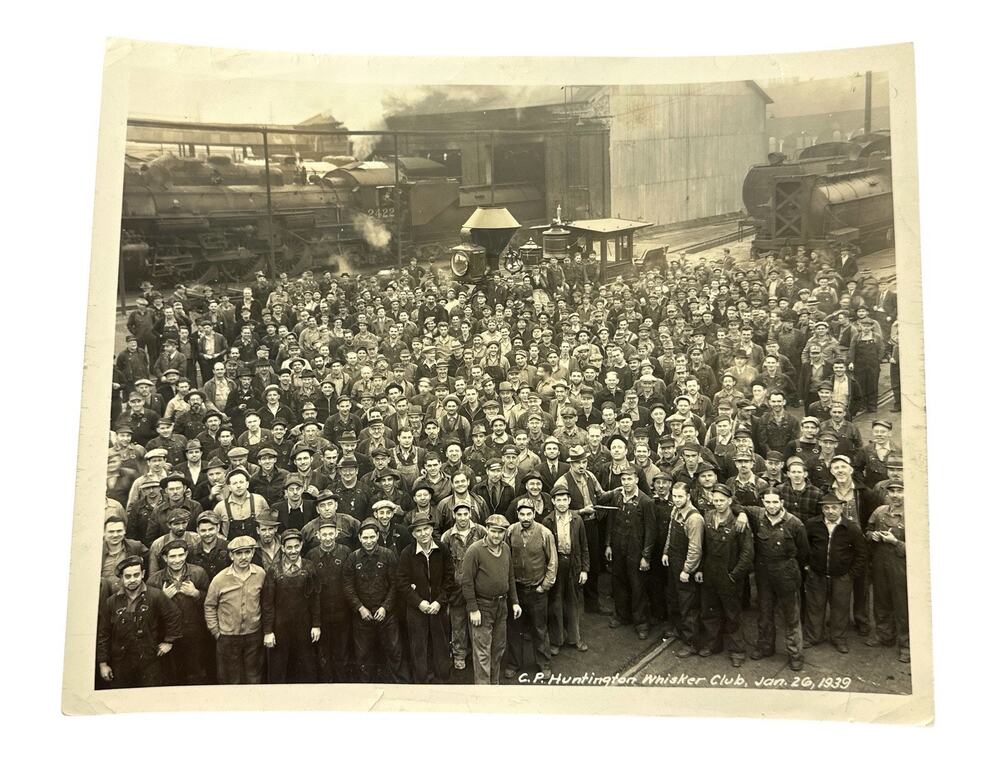 Vintage 1939 C.P. Huntington Whisker Club Railroad Employee Group Photo 10x8”
